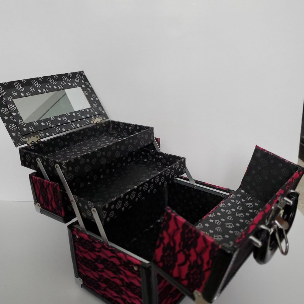 CABOODLES Make Up Travel Case Cosmetics Storage Organizer Hot Pink Black Lace